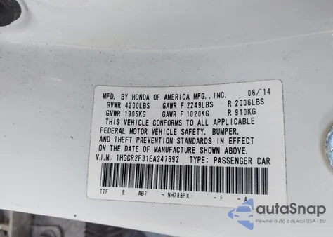 2014 Honda Accord Lx из США, поврежденный, VIN 1HGCR2F31EA247692